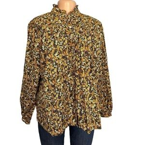 3/$30 ☀️ Overlover Yellow & Brown Paisley Button Down Cotton Blouse